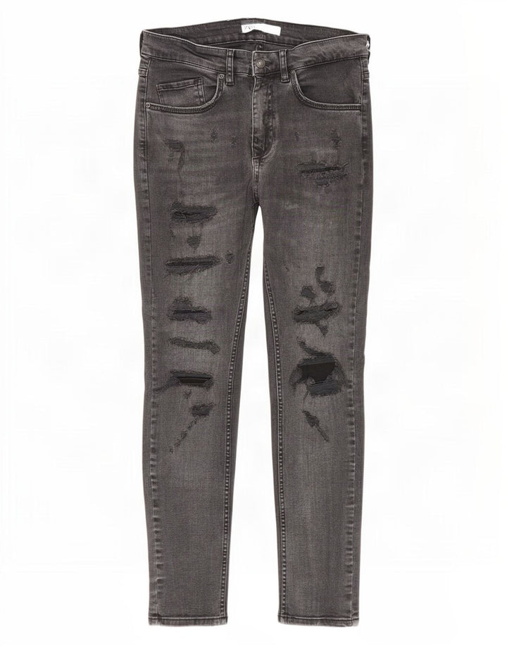 Zara Mens Distressed Skinny Jeans EU 40 Medium W31 L29 Grey Cotton