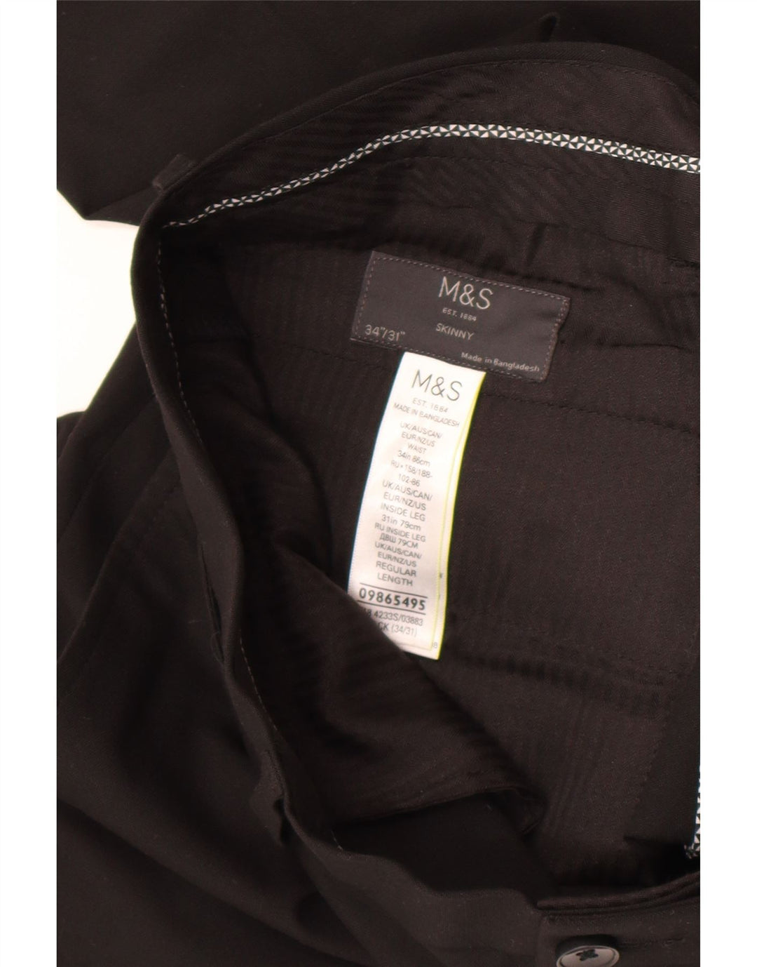 Marks & Spencer Mens Skinny Suit Trousers W34 L31 Black Polyester