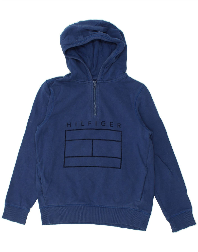 TOMMY HILFIGER Boys Graphic Hoodie Jumper 12-13 Years Navy Blue Cotton | Vintage Tommy Hilfiger | Thrift | Second-Hand Tommy Hilfiger | Used Clothing | Messina Hembry 