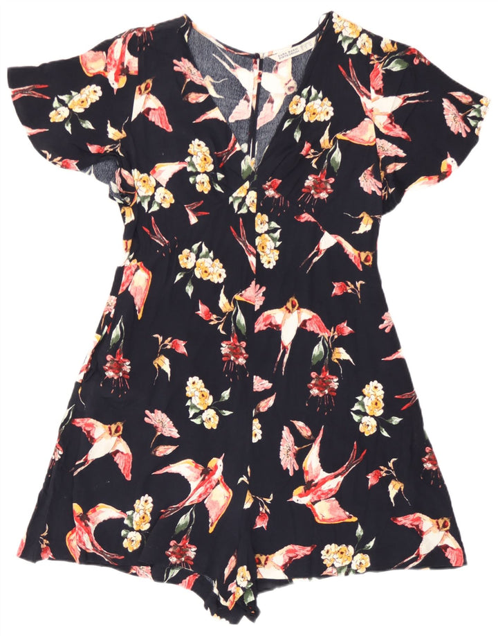 Zara Womens Playsuit UK 10 Small Black Floral Viscose