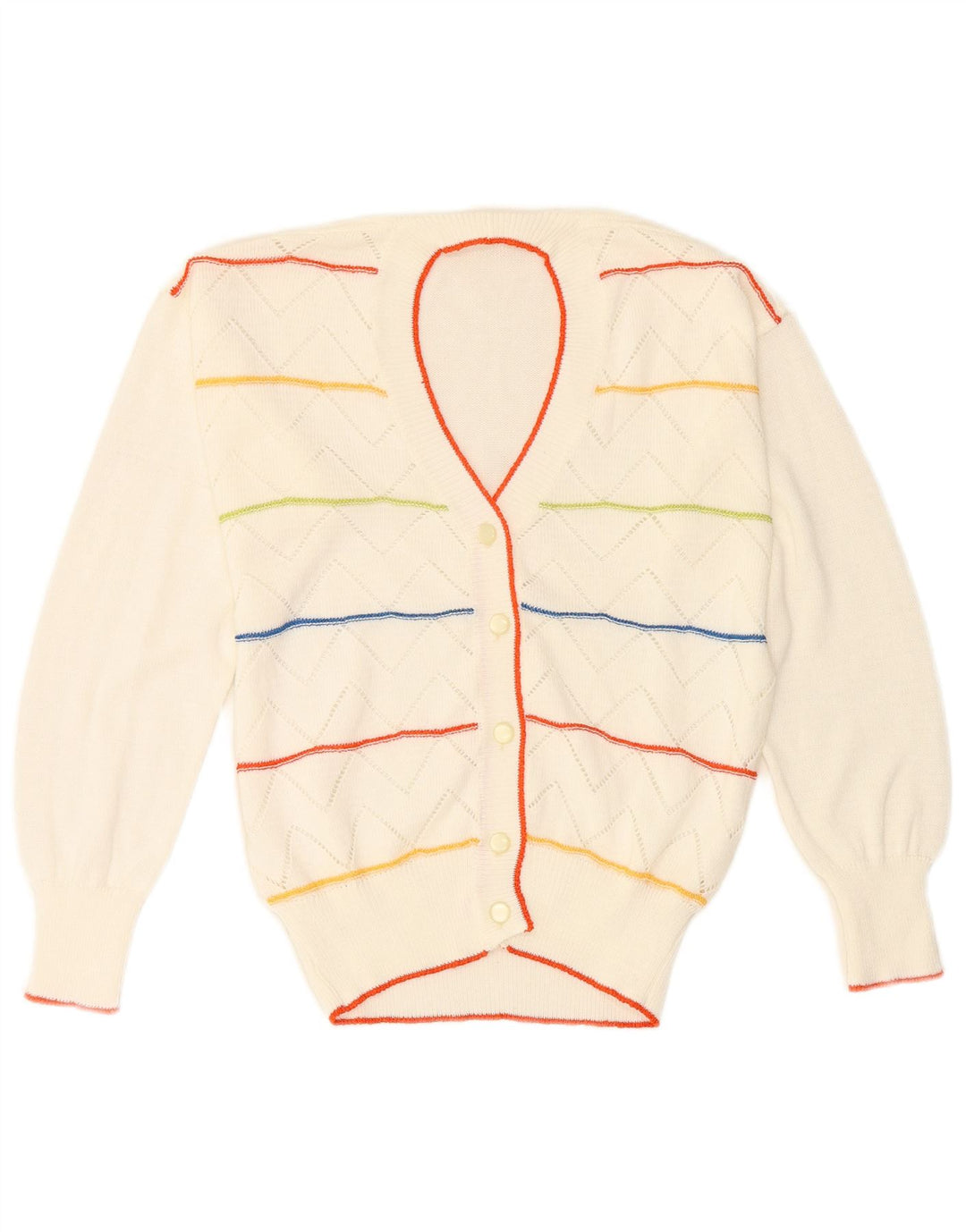 Vintage Womens Cardigan Sweater UK 12 Medium Off White Striped