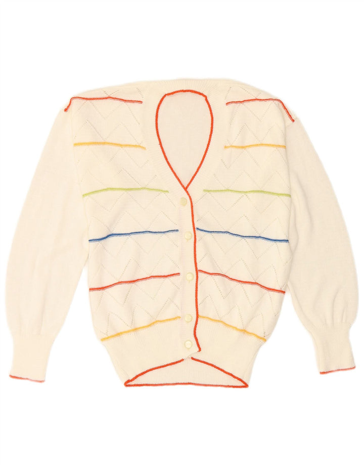 Vintage Womens Cardigan Sweater UK 12 Medium Off White Striped