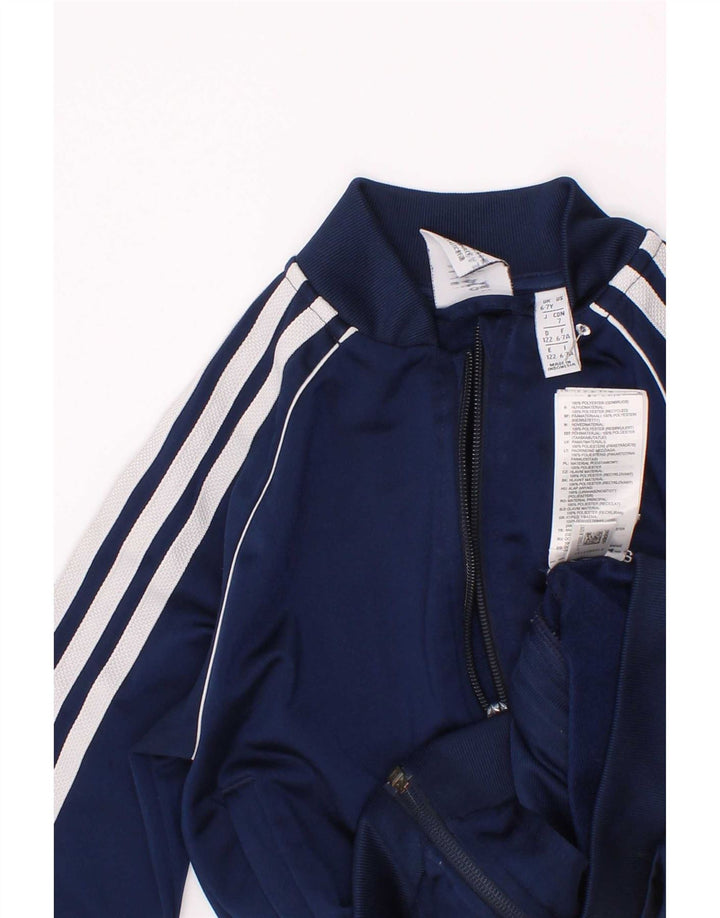 Adidas Boys Tracksuit Top Jacket 6-7 Years Navy Blue Polyester