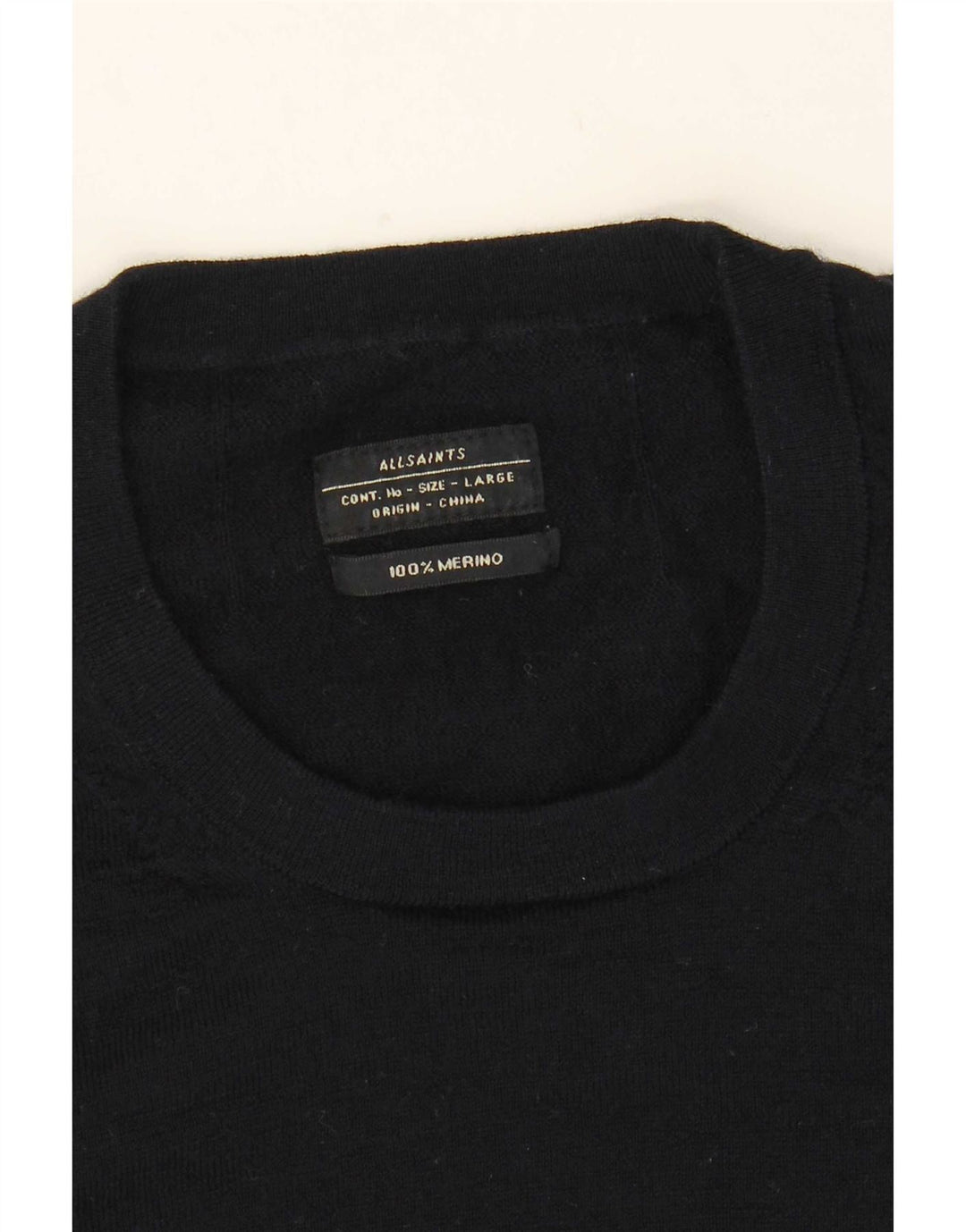All Saints Mens Crew Neck Jumper Sweater Large Navy Blue Merino Wool