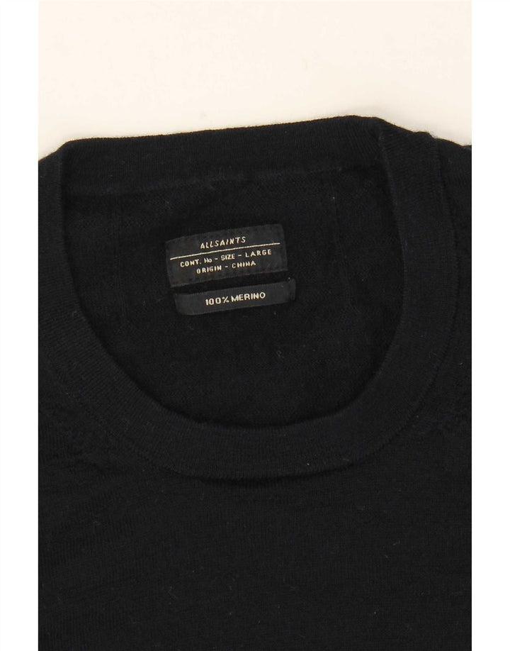 All Saints Mens Crew Neck Jumper Sweater Large Navy Blue Merino Wool