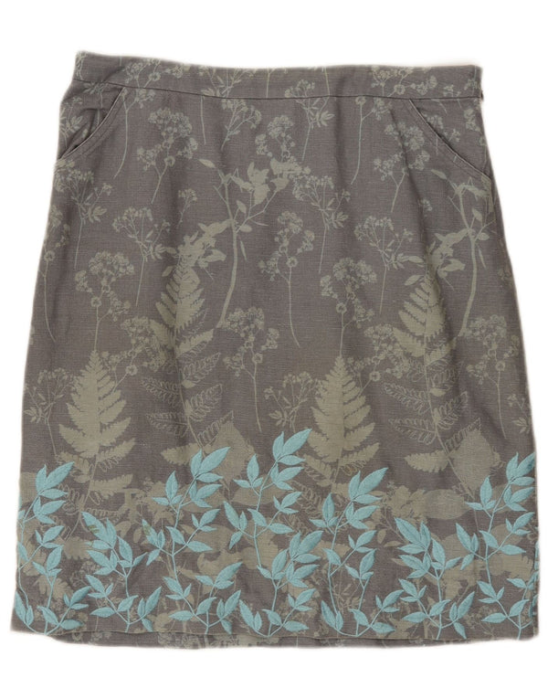White Stuff Womens Midi Skirt UK 12 Medium W32 Grey Floral Linen