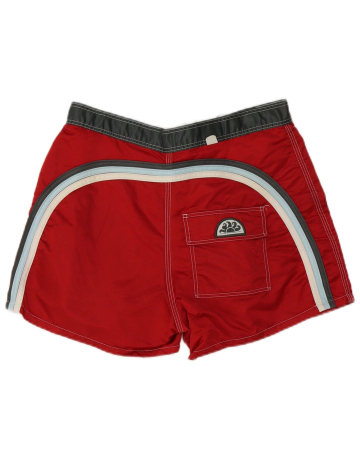 Sundek Mens Graphic Swimming Shorts Medium  Red Striped Nylon