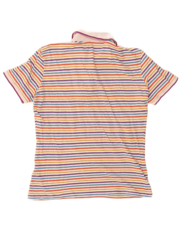 Fred Perry Womens Crop Polo Shirt UK 14 Large Multicoloured Striped Cotton