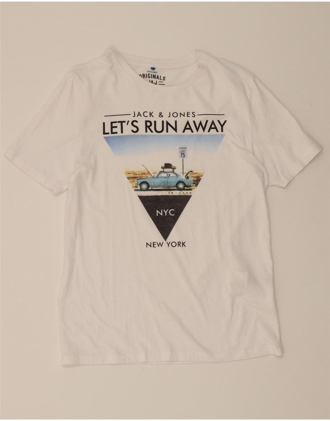 JACK & JONES Mens Graphic T-Shirt Top Large White Cotton Vintage Jack & Jones and Second-Hand Jack & Jones from Messina Hembry 