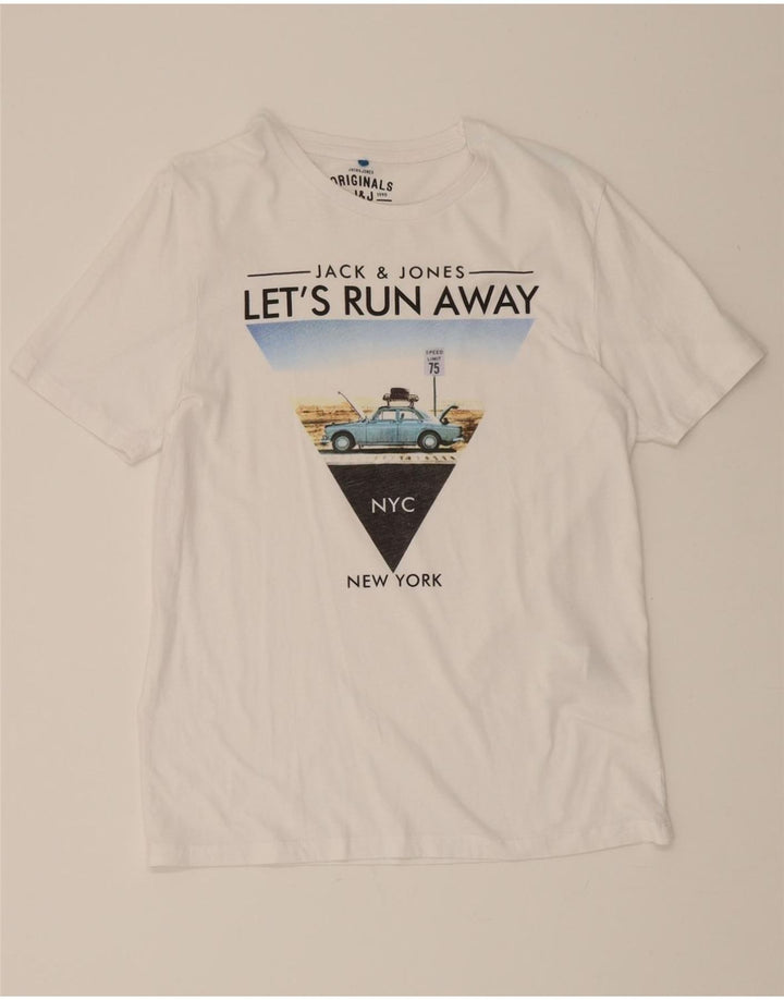 JACK & JONES Mens Graphic T-Shirt Top Large White Cotton Vintage Jack & Jones and Second-Hand Jack & Jones from Messina Hembry 