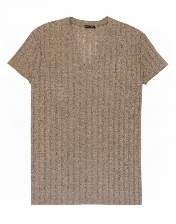Zara Womens T-Shirt Dress UK 14 Medium Beige Striped Polyester