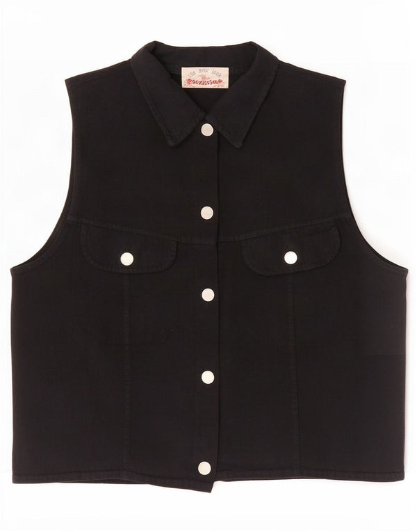 NEW LOOK Womens Denim Gilet UK 14 Medium Black Cotton