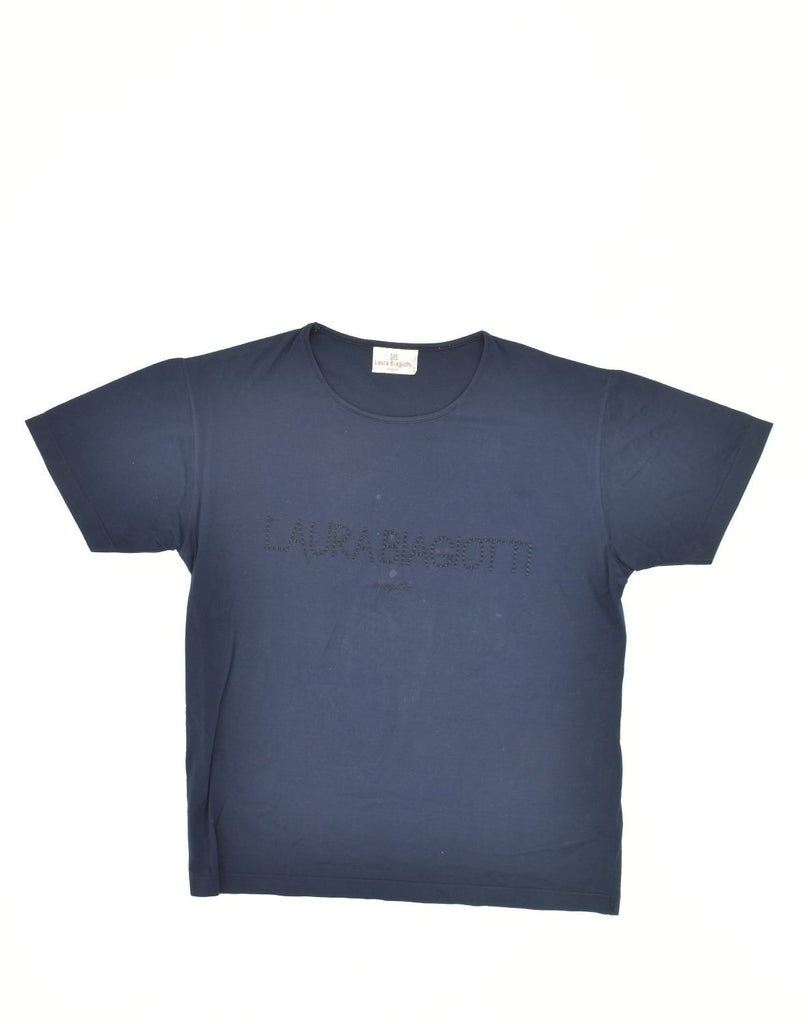 LAURA BIAGIOTTI Womens Graphic T-Shirt Top IT 42 Medium Navy Blue Cotton | Vintage Laura Biagiotti | Thrift | Second-Hand Laura Biagiotti | Used Clothing | Messina Hembry 