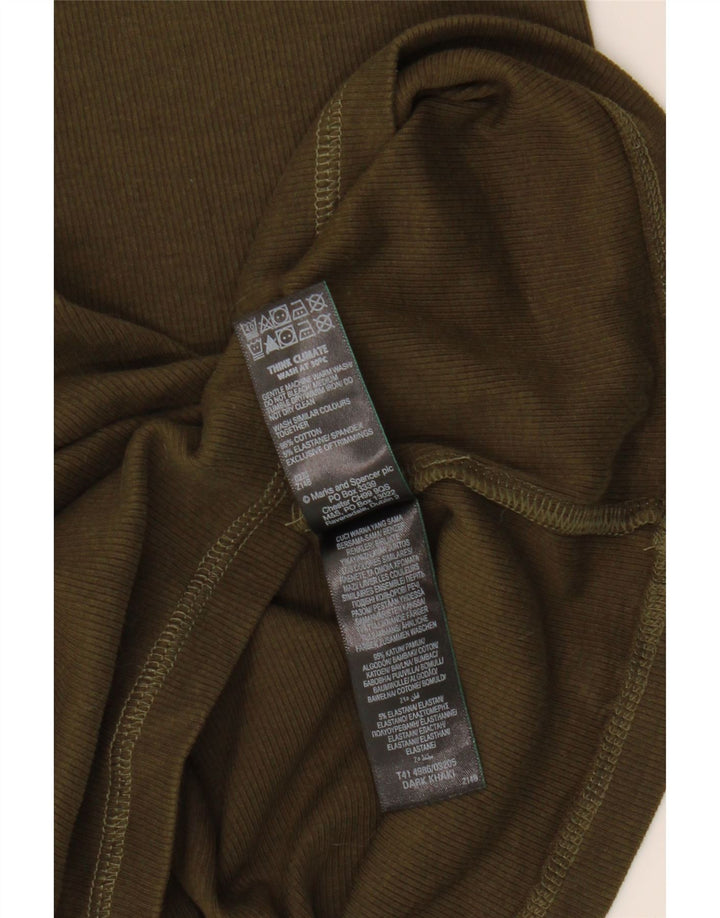 Marks & Spencer Womens Top Long Sleeve UK 14 Large Khaki Cotton
