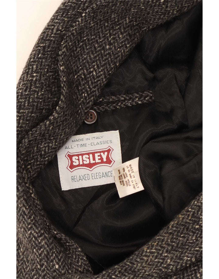 Sisley Mens 2 Button Blazer Jacket UK 40 Large Grey Chevron Wool