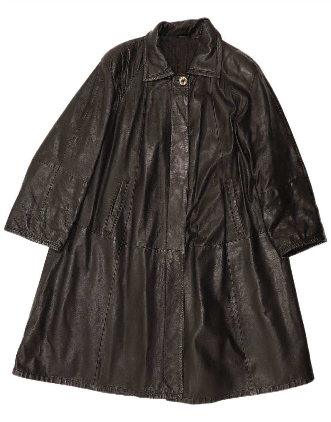 Vintage Womens Leather Coat IT 42 Medium Black Leather
