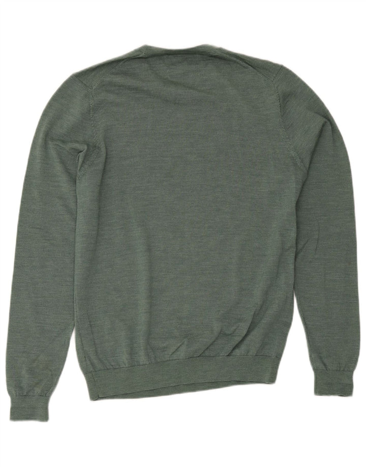 Marks & Spencer Mens Crew Neck Jumper Sweater Medium Green Merino Wool