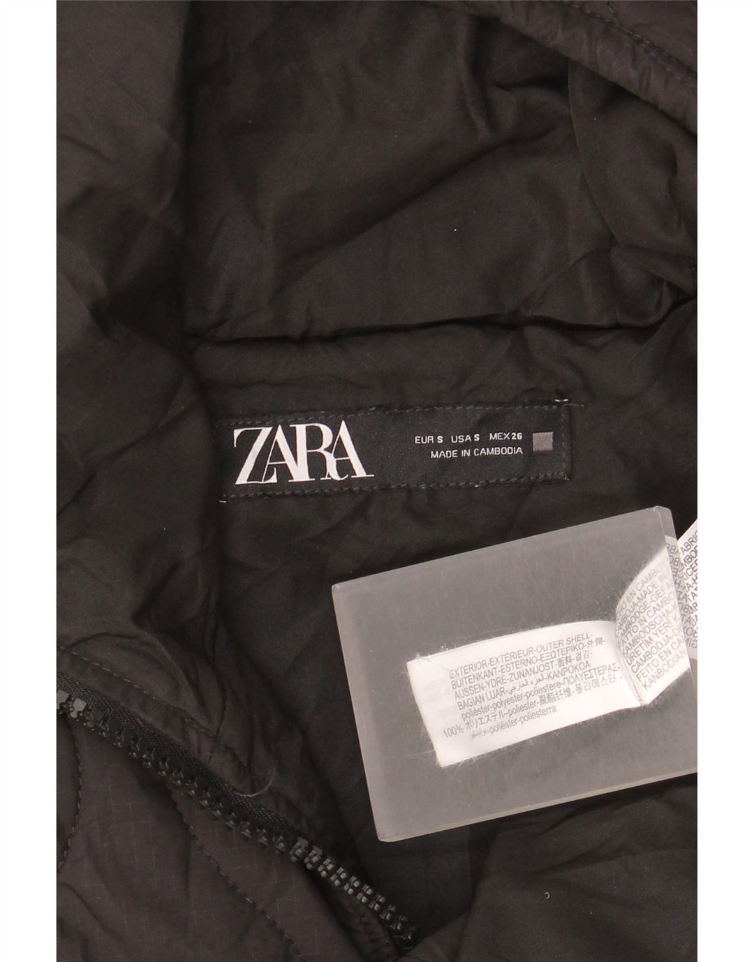 Zara Womens Hooded Oversized Quilted Jacket UK 10 Small Black Polyester