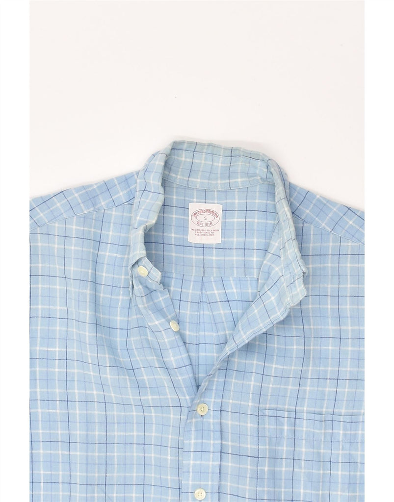 BROOKS BROTHERS Mens Short Sleeve Tailored Fit Shirt Small Blue Check | Vintage Brooks Brothers | Thrift | Second-Hand Brooks Brothers | Used Clothing | Messina Hembry 