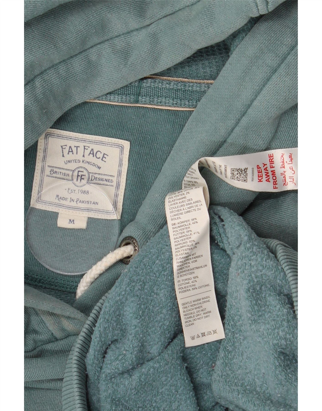 Fat Face Womens Hoodie Jumper UK 14 Medium Green Cotton