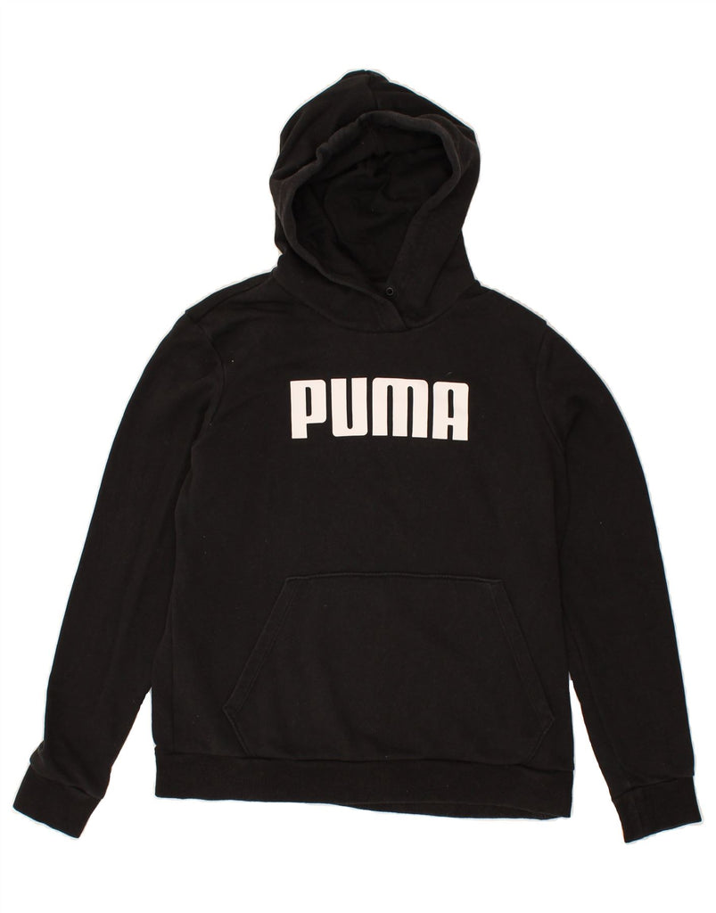 PUMA Womens Graphic Hoodie Jumper UK 14 Large Black Cotton | Vintage Puma | Thrift | Second-Hand Puma | Used Clothing | Messina Hembry 