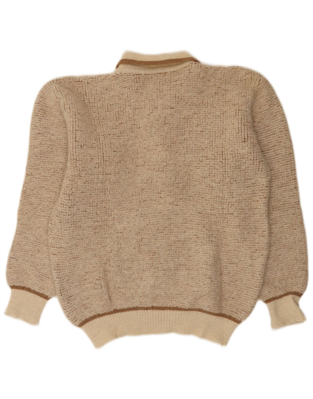 Vintage Mens Polo Neck Jumper Sweater Medium Beige Flecked Alpaca Wool