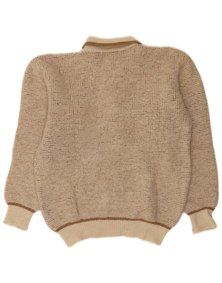 Vintage Mens Polo Neck Jumper Sweater Medium Beige Flecked Alpaca Wool