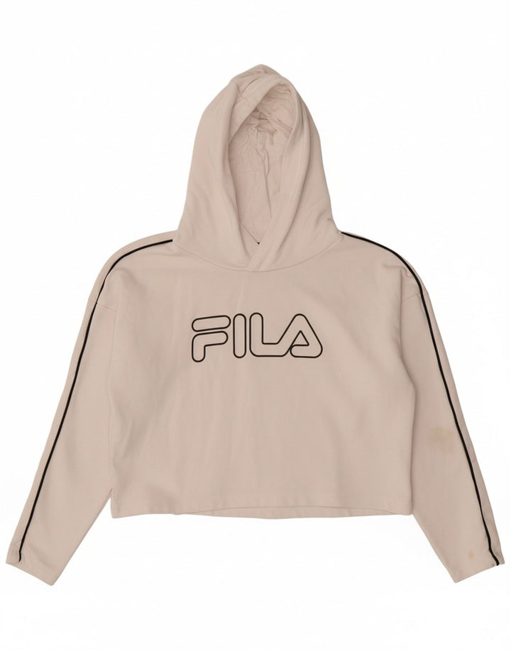 FILA Girls Graphic Crop Hoodie Jumper 11-12 Years Off White Cotton