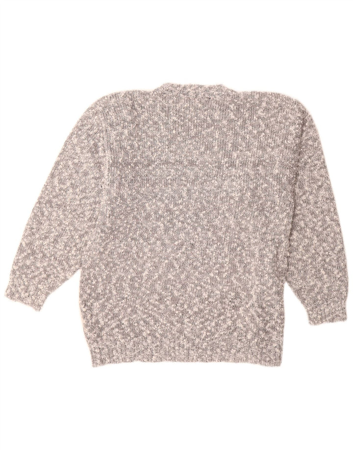 VINTAGE Womens Crew Neck Jumper Sweater UK 14 Medium Grey Colourblock