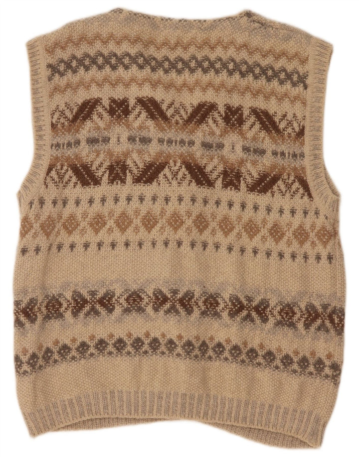 Seventy Mens Sleeveless Cardigan Sweater Large Beige Geometric Wool