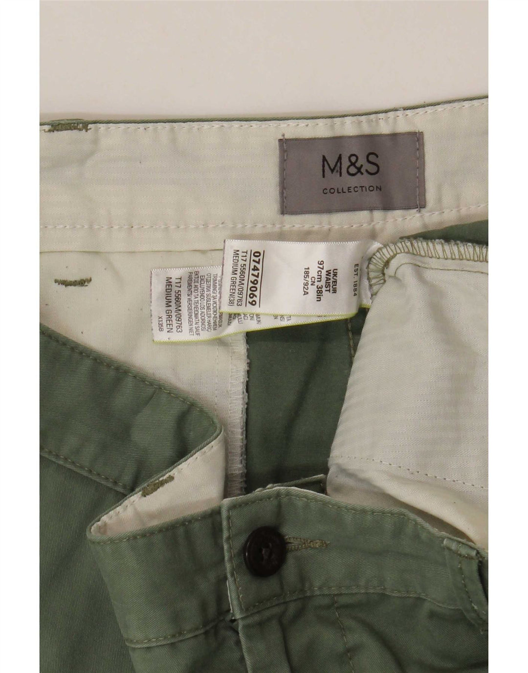 Marks & Spencer Mens Chino Shorts W38 XL Green Cotton