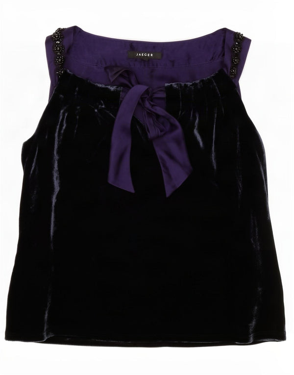 Jaeger Womens Sleeveless Velvet Blouse Top UK 12 Medium Navy Blue