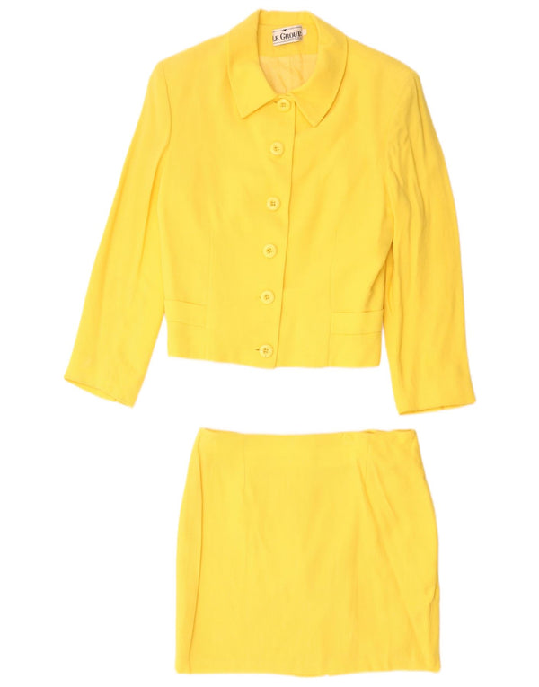 Le Group Womens 6 Button 2 Piece Skirt Set UK 12 Medium W28 Yellow Wool