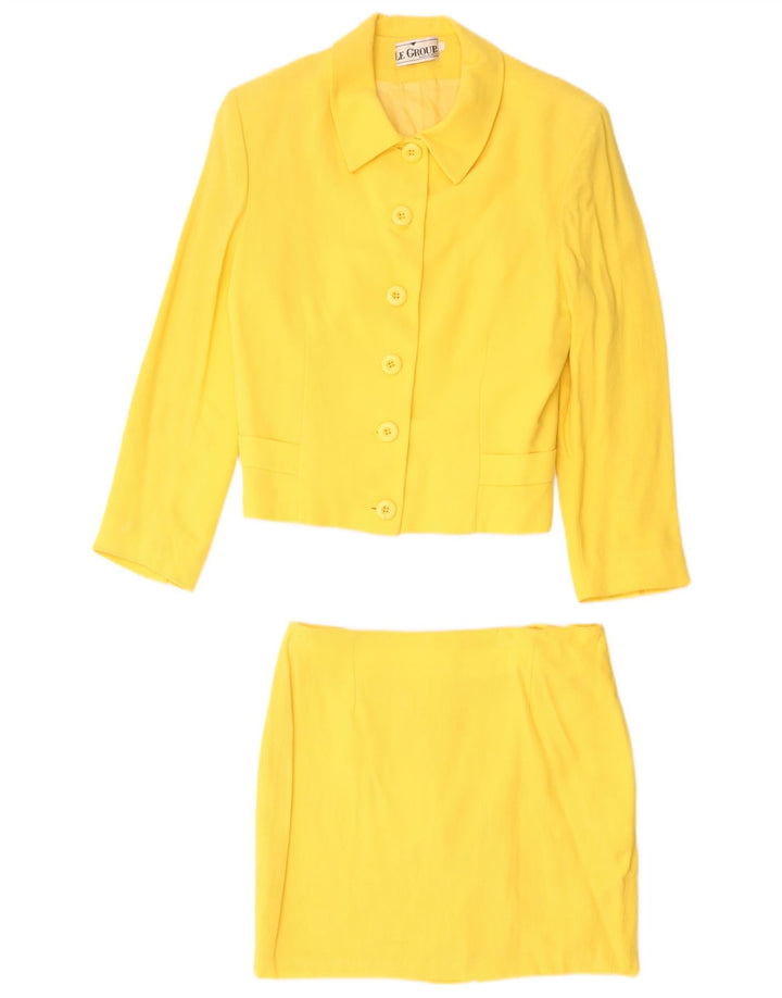 Le Group Womens 6 Button 2 Piece Skirt Set UK 12 Medium W28 Yellow Wool