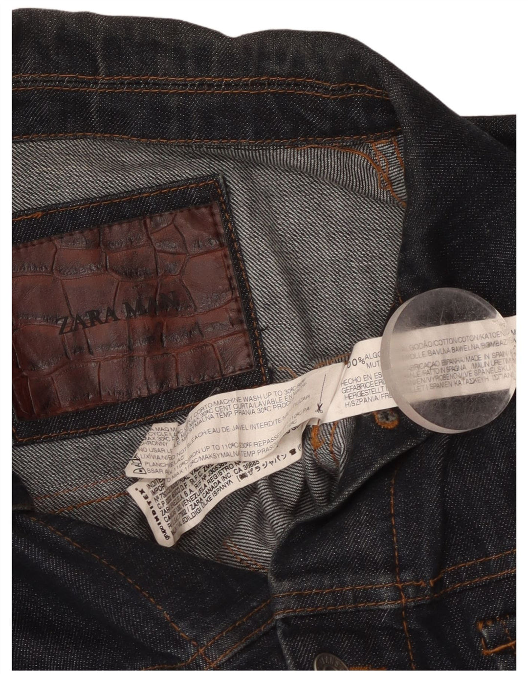 Zara Mens Denim Jacket UK 36 Small Navy Blue Cotton
