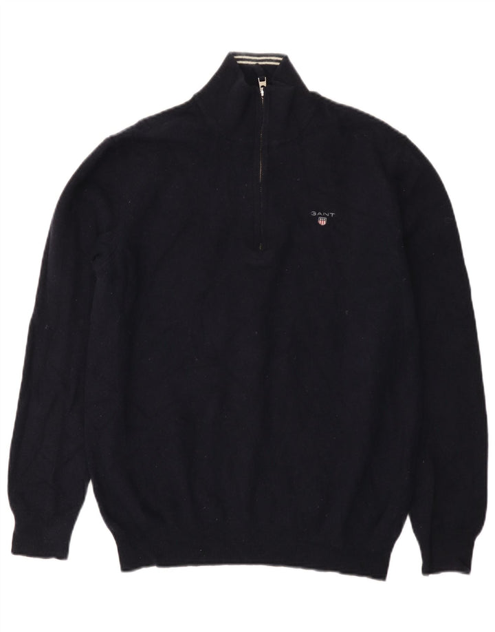 Gant Mens Zip Neck Jumper Sweater XL Navy Blue Lambswool
