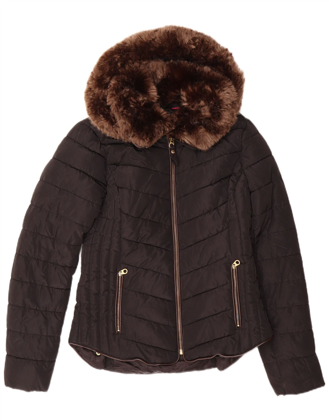 Joules Womens Hooded Padded Jacket UK 10 Small Black Polyester