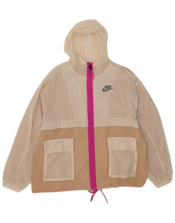 Nike Womens Hooded Oversized Rain Jacket UK 10 Small Beige Colourblock