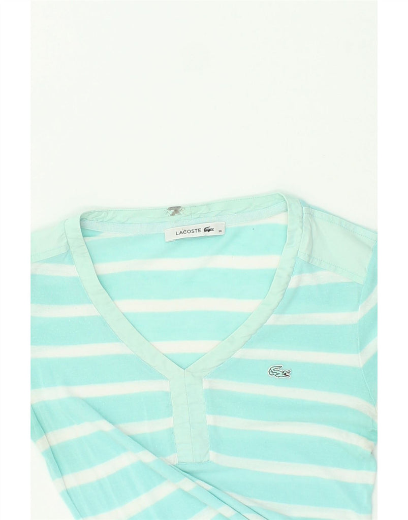 LACOSTE Womens Top 3/4 Sleeve Size 36 Small Turquoise Striped Vintage Lacoste and Second-Hand Lacoste from Messina Hembry 