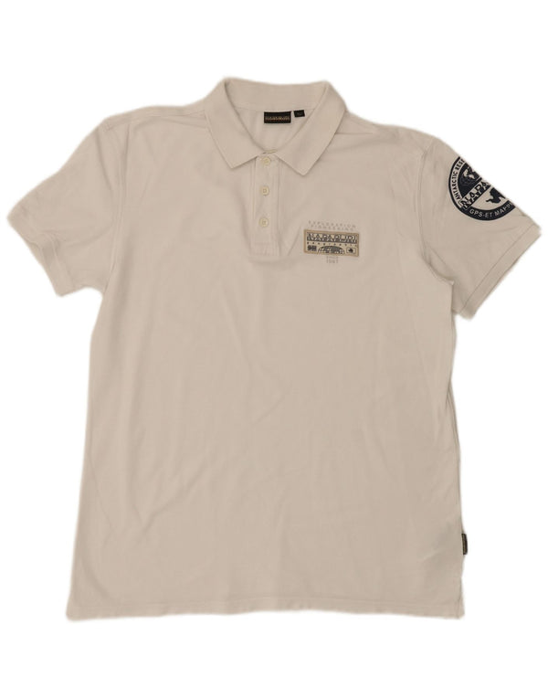 Napapijri Mens Geographic Graphic Polo Shirt XL White Cotton