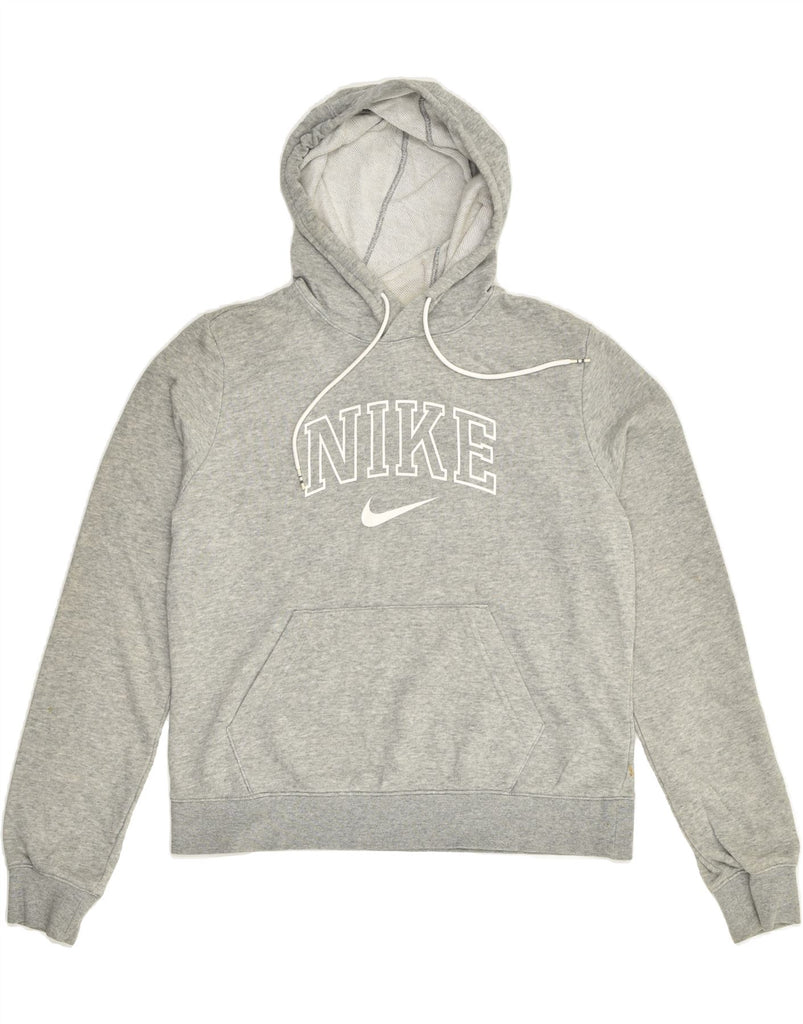 NIKE Womens Graphic Hoodie Jumper UK 14 Medium Grey Cotton | Vintage Nike | Thrift | Second-Hand Nike | Used Clothing | Messina Hembry 