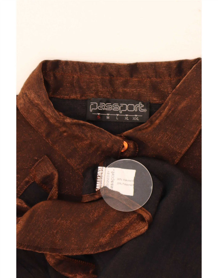 Passport Womens Shirt Blouse UK 10 Small Brown Viscose