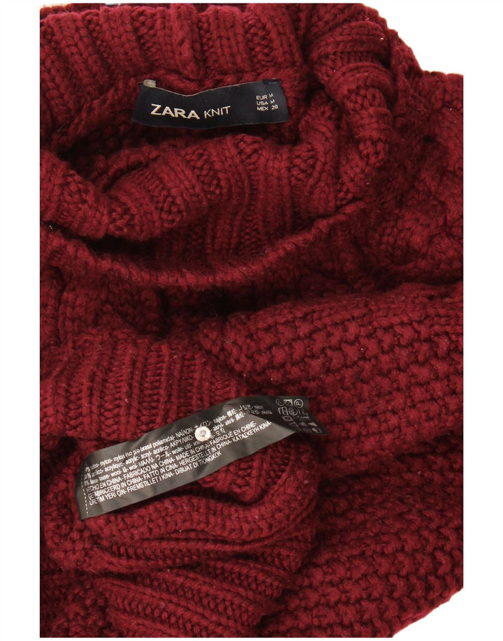 Zara Womens Crop Oversized Turtle Neck Jumper Sweater UK 14 Medium Burgundy