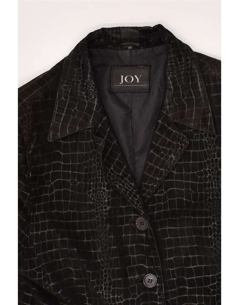 JOY Womens Leather Jacket EU 40 Medium Black Animal Print Leather | Vintage Joy | Thrift | Second-Hand Joy | Used Clothing | Messina Hembry 