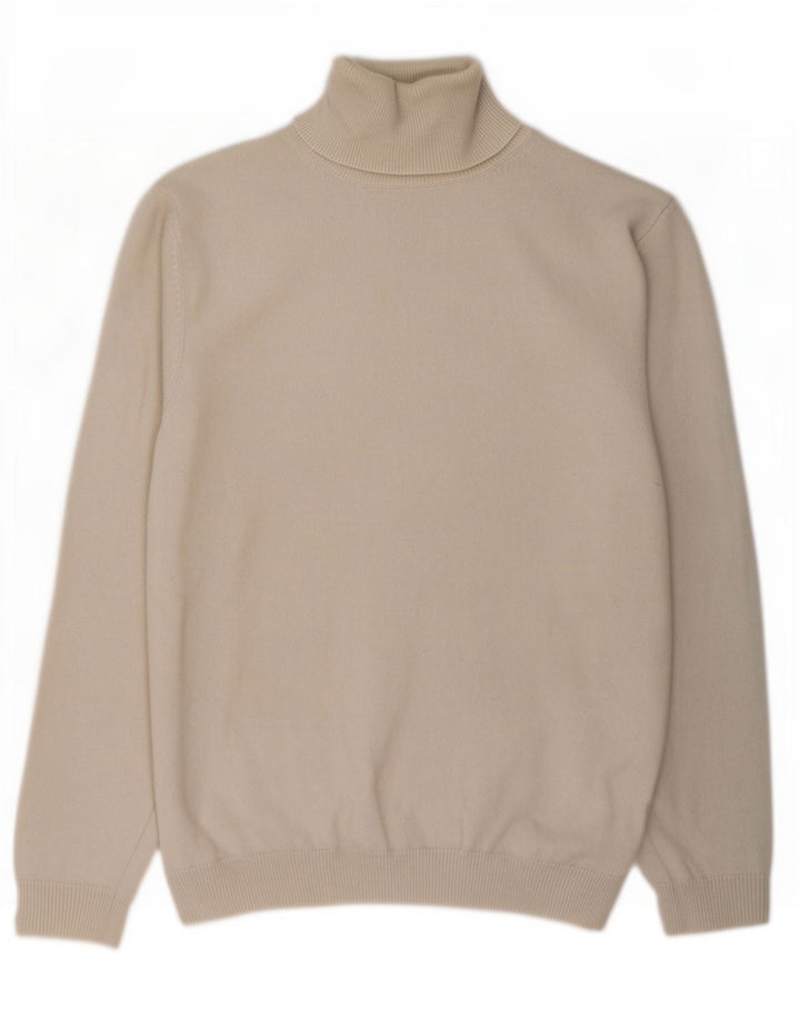 Massimo Dutti Womens Roll Neck Jumper Sweater UK 16 Large Beige Wool