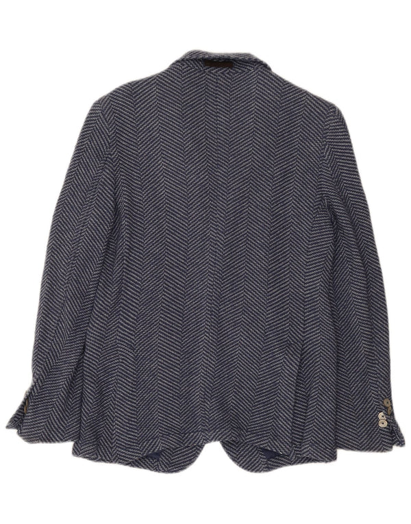 Massimo Dutti Mens Knit 2 Button Blazer Jacket EU 46 Small Blue Herringbone