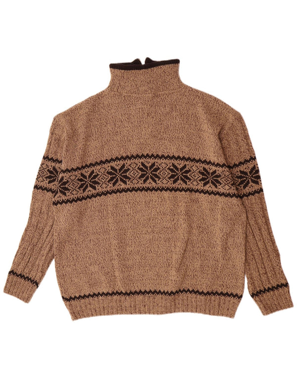 Camargue Mens Zip Neck Jumper Sweater XL Brown Fair Isle Wool