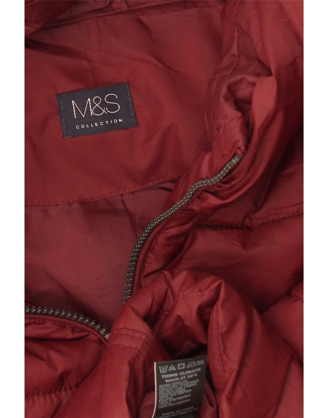 Marks & Spencer Womens Hooded Padded Jacket UK 12 Medium Burgundy Polyester