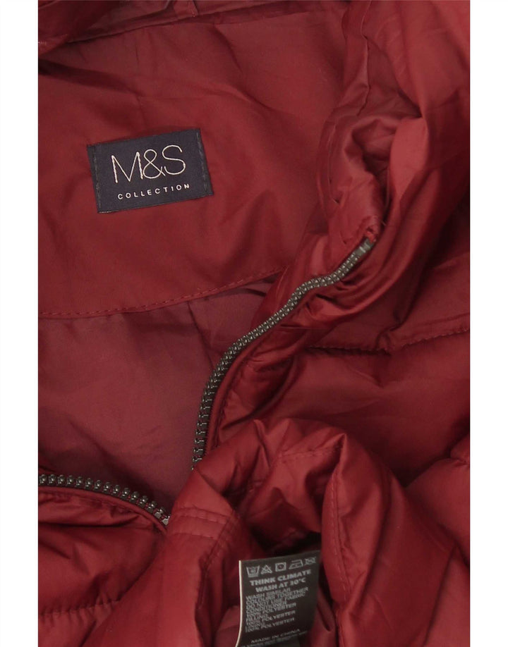Marks & Spencer Womens Hooded Padded Jacket UK 12 Medium Burgundy Polyester