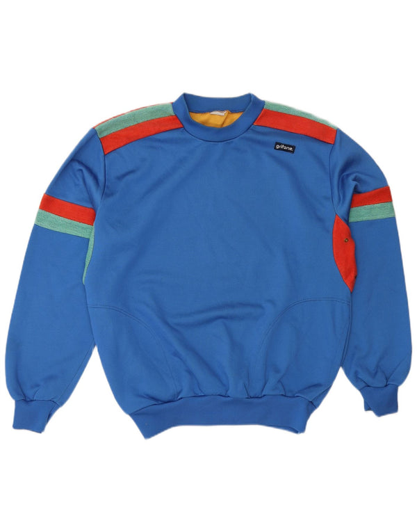 Vintage Mens Sweatshirt Jumper Large Blue Colourblock